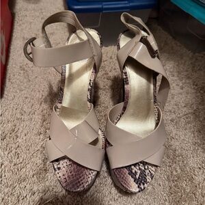 Jessica Simpson Beige and Snakeskin Sandals